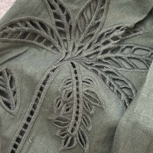 Caroline Constas Cutwork Linen Romper Olive Green Size L NWT $345 - Picture 5 of 12